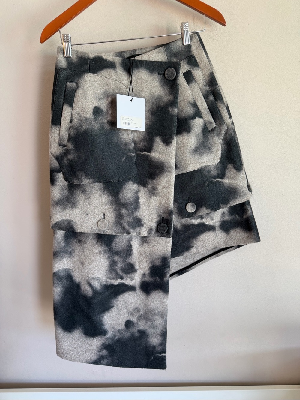 Sid Neigum Detachable Skirt Ink Grey Black Tie Dye Asymmetrical Wool Felt 4 NEW